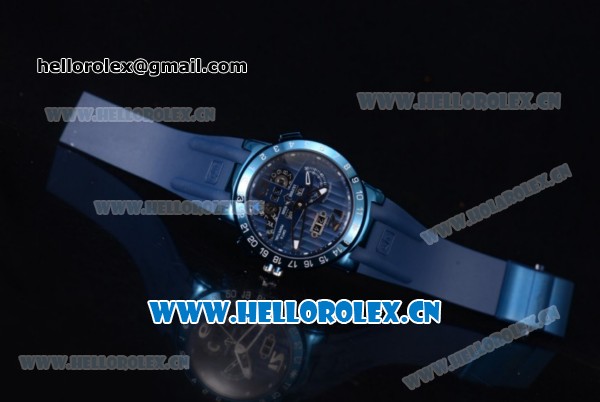 Ulysse Nardin Executive Dual Time & Big Date Asia ST25 Automatic Steel Case Blue Dial White Markers and Blue Rubber Strap - Click Image to Close